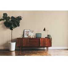 Wohnzimmer mit Sideboard, Tischleuchte, Zimmerpflanze und Dekoration