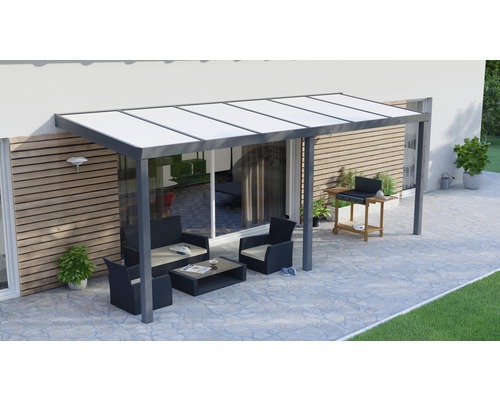 Toiture pour terrasse Legend avec polycarbonate opale 600 x 200 cm anthracite structure