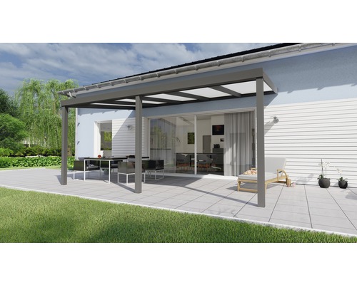 Toiture pour terrasse Legend avec polycarbonate opale 500 x 300 cm anthracite structure