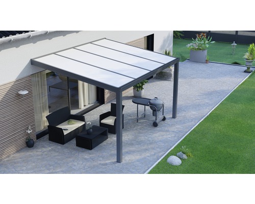 Toiture pour terrasse Legend avec polycarbonate opale 400 x 350 cm anthracite structure