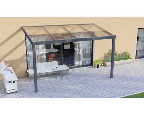 Terrassenüberdachung Legend mit Polycarbonat klar 400 x 200 cm anthrazit struktur