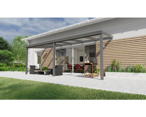 Toiture pour terrasse Legend avec polycarbonate transparent 600 x 200 cm anthracite structure