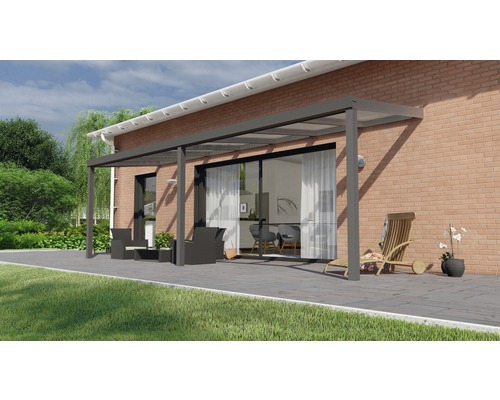 Terrassenüberdachung Legend mit Polycarbonat klar 700 x 200 cm anthrazit struktur