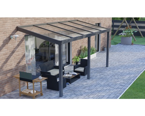 Terrassenüberdachung Legend mit Polycarbonat klar 500 x 250 cm anthrazit struktur