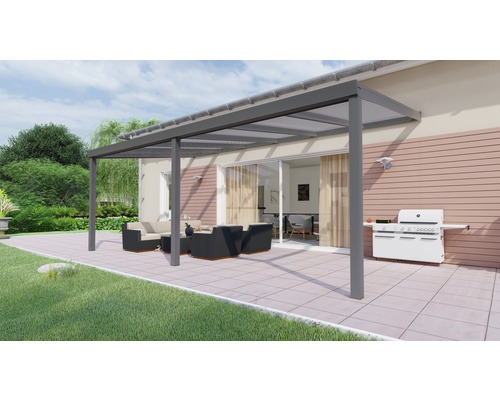 Toiture pour terrasse Legend avec polycarbonate transparent 600 x 350 cm anthracite structure