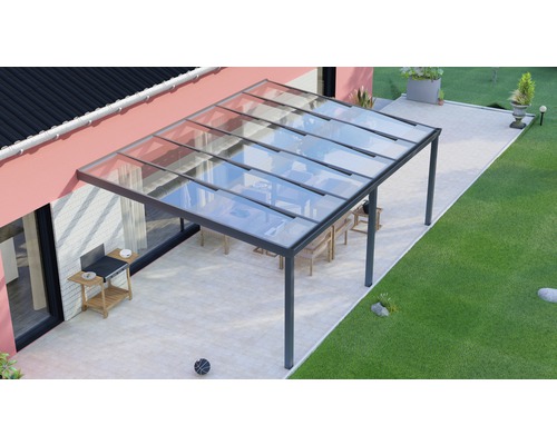 Terrassenüberdachung Legend mit Polycarbonat klar 600 x 400 cm anthrazit struktur