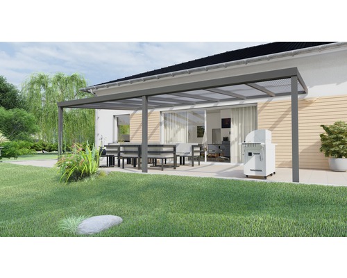 Terrassenüberdachung Legend mit Polycarbonat klar 700 x 400 cm anthrazit struktur