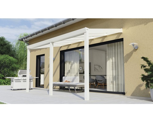 Toiture pour terrasse Legend avec verre de sécurité feuilleté 8 mm 400x250 cm blanc