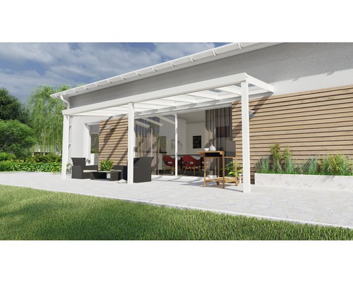 Toiture pour terrasse Legend avec verre de sécurité feuilleté 8 mm 600x250 cm blanc