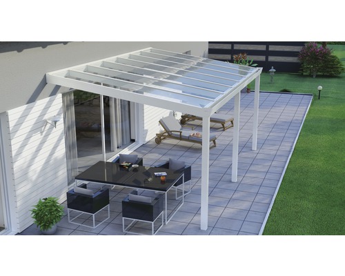 Toiture pour terrasse Legend avec verre de sécurité feuilleté 8 mm 500x300 cm blanc