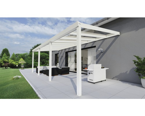 Toiture pour terrasse Legend avec verre de sécurité feuilleté 8 mm 700x300 cm blanc