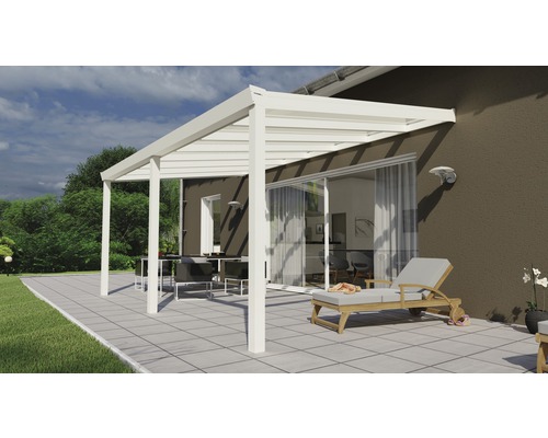 Toiture pour terrasse Legend avec verre de sécurité feuilleté 8 mm 500x350 cm blanc