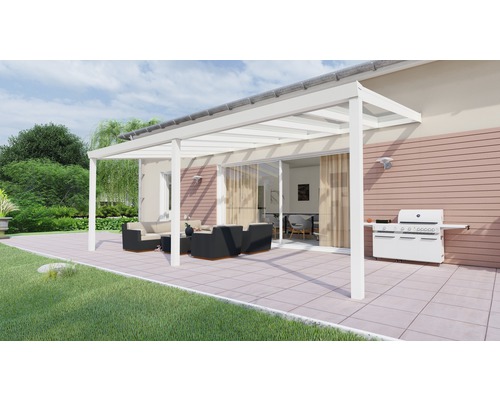 Toiture pour terrasse Legend avec verre de sécurité feuilleté 8 mm 600x350 cm blanc