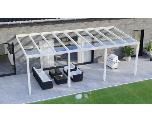 Toiture pour terrasse Legend avec verre de sécurité feuilleté 8 mm 700x350 cm blanc