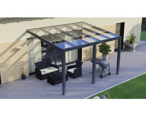Toiture pour terrasse Legend avec verre de sécurité feuilleté 8 mm 400 x 350 cm anthracite structure