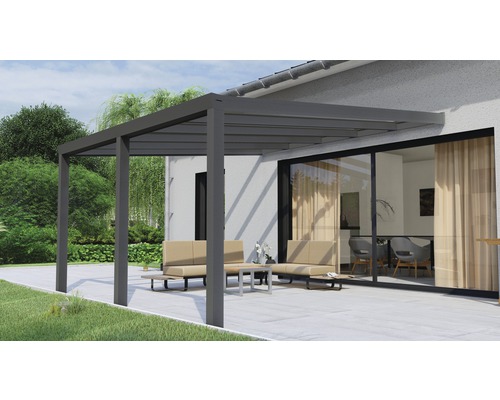 Terrassenüberdachung Legend mit Verbund-Sicherheits-Glas 8 mm 400 x 400 cm anthrazit struktur
