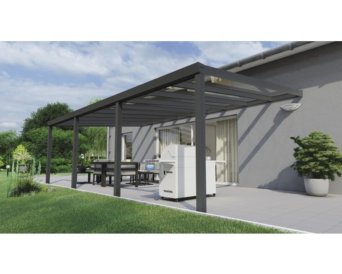 Toiture pour terrasse Legend avec verre de sécurité feuilleté 8 mm 700 x 400 cm anthracite structure