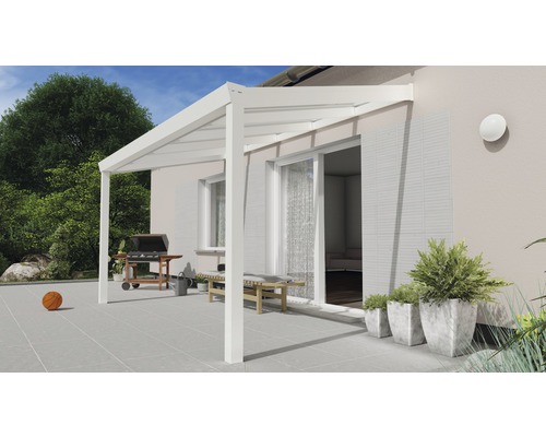 Toiture pour terrasse Expert avec verre de sécurité feuilleté 8 mm 400x250 cm blanc