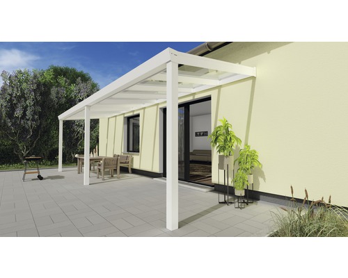 Toiture pour terrasse Expert avec verre de sécurité feuilleté 8 mm 700x250 cm blanc