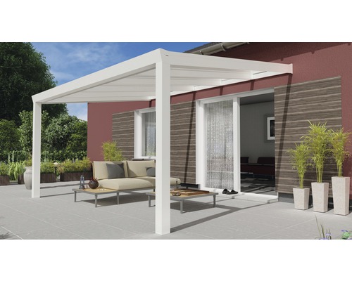 Toiture pour terrasse Expert avec verre de sécurité feuilleté 8 mm 400x300 cm blanc