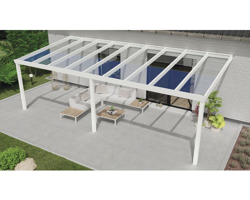 Toiture pour terrasse Expert avec verre de sécurité feuilleté 8 mm 700x300 cm blanc