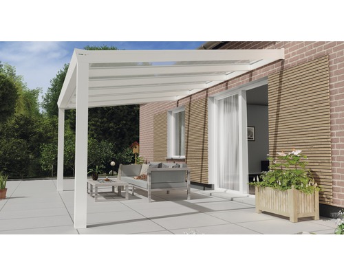 Terrassenüberdachung Expert mit Verbund-Sicherheits-Glas 8 mm 400x350 cm weiß