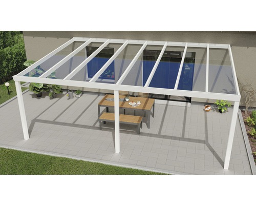 Toiture pour terrasse Expert avec verre de sécurité feuilleté 8 mm 600x400 cm blanc