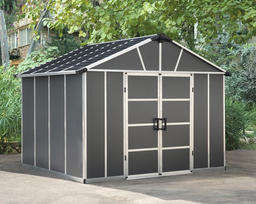 Abri de jardin Palram – Canopia Yukon 11x9 avec toit en polycarbonate sans sol 333 x 272 cm gris