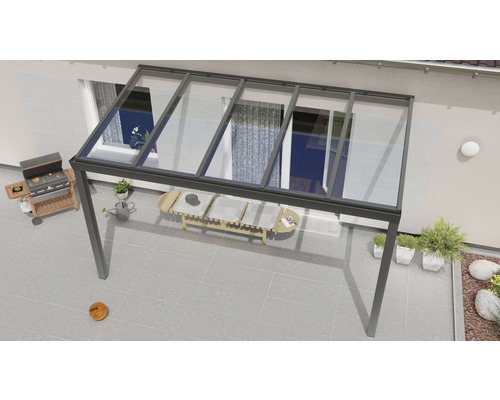 Terrassenüberdachung Expert mit Verbund-Sicherheits-Glas 8 mm 400 x 250 cm anthrazit struktur