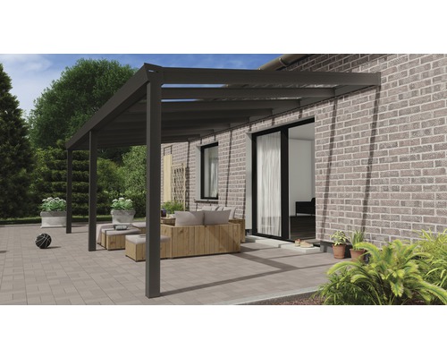 Toiture pour terrasse Expert avec verre de sécurité feuilleté 8 mm 600 x 350 cm anthracite structure