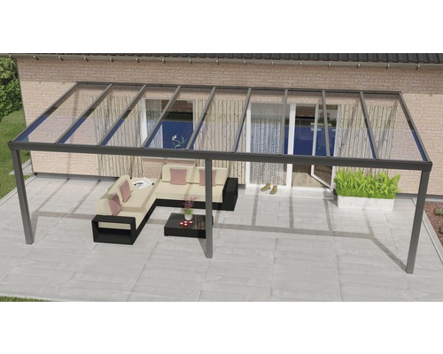 Terrassenüberdachung Expert mit Verbund-Sicherheits-Glas 8 mm 700 x 350 cm anthrazit struktur