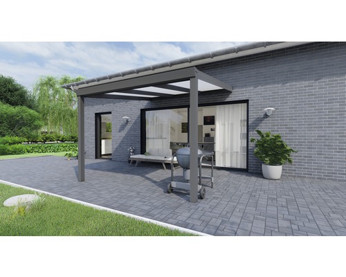 Toiture pour terrasse Legend avec polycarbonate opale 300 x 350 cm anthracite structure