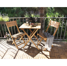 Ensemble de balcon Garden Place Svea 3 pièces rabattable composé de: table, 2 chaises en bois d'acacia naturel-thumb-1