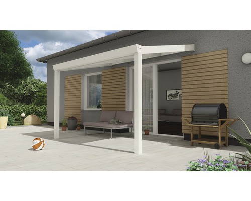 Terrassenüberdachung Expert mit Polycarbonat opal 300x250 cm weiß