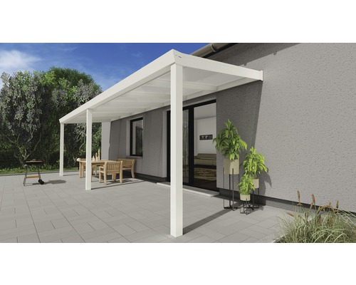 Terrassenüberdachung Expert mit Polycarbonat opal 700x250 cm weiß