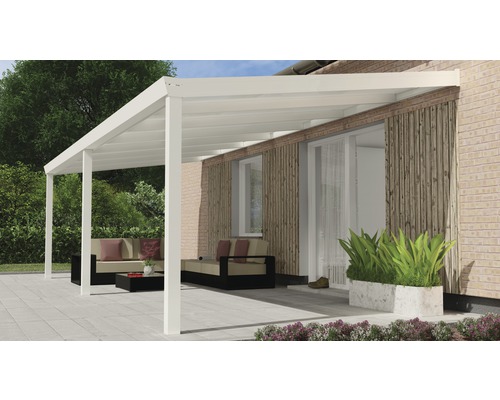 Terrassenüberdachung Expert mit Polycarbonat opal 700x350 cm weiß