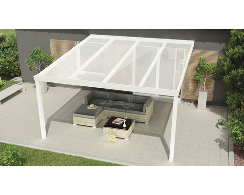 Terrassenüberdachung Expert mit Polycarbonat opal 400x400 cm weiß