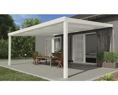 Terrassenüberdachung Expert mit Polycarbonat opal 500x400 cm weiß
