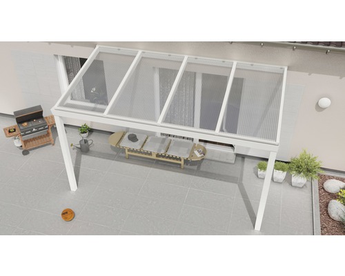 Terrassenüberdachung Expert mit Polycarbonat klar 400x250 cm weiß
