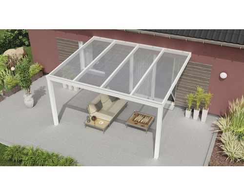 Toiture pour terrasse Expert avec polycarbonate transparent 400x300 cm blanc