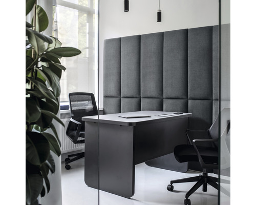 Coussin mural Kingston gris aspect tissé 30 x 90 cm Bureau avec bureau, chaises de bureau et panneaux acoustiques pour l''isolation phonique