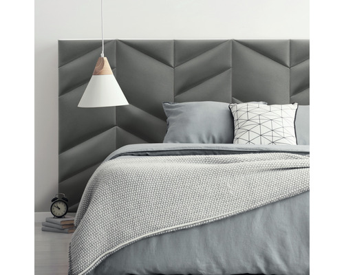 Coussin mural Riviera gris aspect velours 30 x 15 cm droite Chambre avec tête de lit rembourrée, linge de lit et suspension