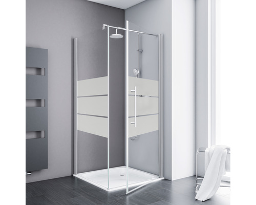 Porte de douche avec paroi latérale avec porte pivotante SCHULTE Alexa Style 2.0 ExpressPlus 80 x 80 cm couleur du profilé aluminium décor de vitre depoli light avec verre antitache butée de porte à gauche butée de porte à droite