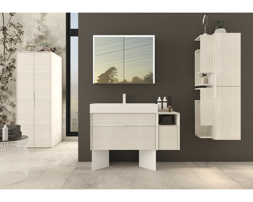 Modernes Badezimmer-Set mit Waschtisch, Spiegelschrank und Hochschrank für Badezimmer