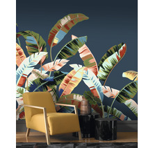 Papier peint panoramique intissé 485950 Florentine III feuilles de bananier bleu multicolore 8 parties 300 x 400 cm