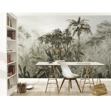 Bureau avec papier peint photo motif jungle, bureau, chaise et bibliothèque