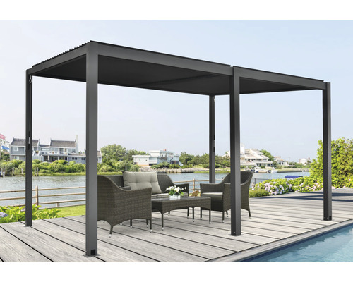 Pergola, pavillon avec toit à lamelles pour ouvrir 400 x 310 x 253 cm anthracite Pergola, pavillon avec toit à lamelles pour ouvrir 400 x 310 x 253 cm anthracite