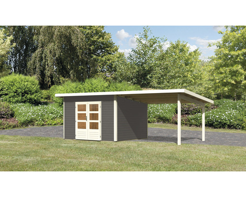 Gartenhaus Karibu Speyer 3 inkl. Anbaudach 3,3 m 604 x 309 cm terragrau