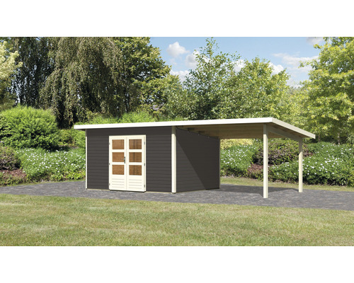 Abri de jardin Karibu Speyer 4 avec extension de toit 3,3 m 724 x 331,5 cm gris terre cuite