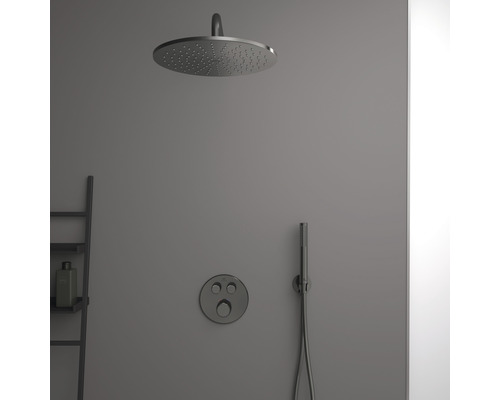 Dusche mat Kappdusch, Handdusch an Thermostat